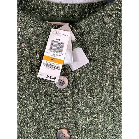 Charter Club Sweater Womens 3X Green Cardigan light weight New with Tags - Picture 6 of 9